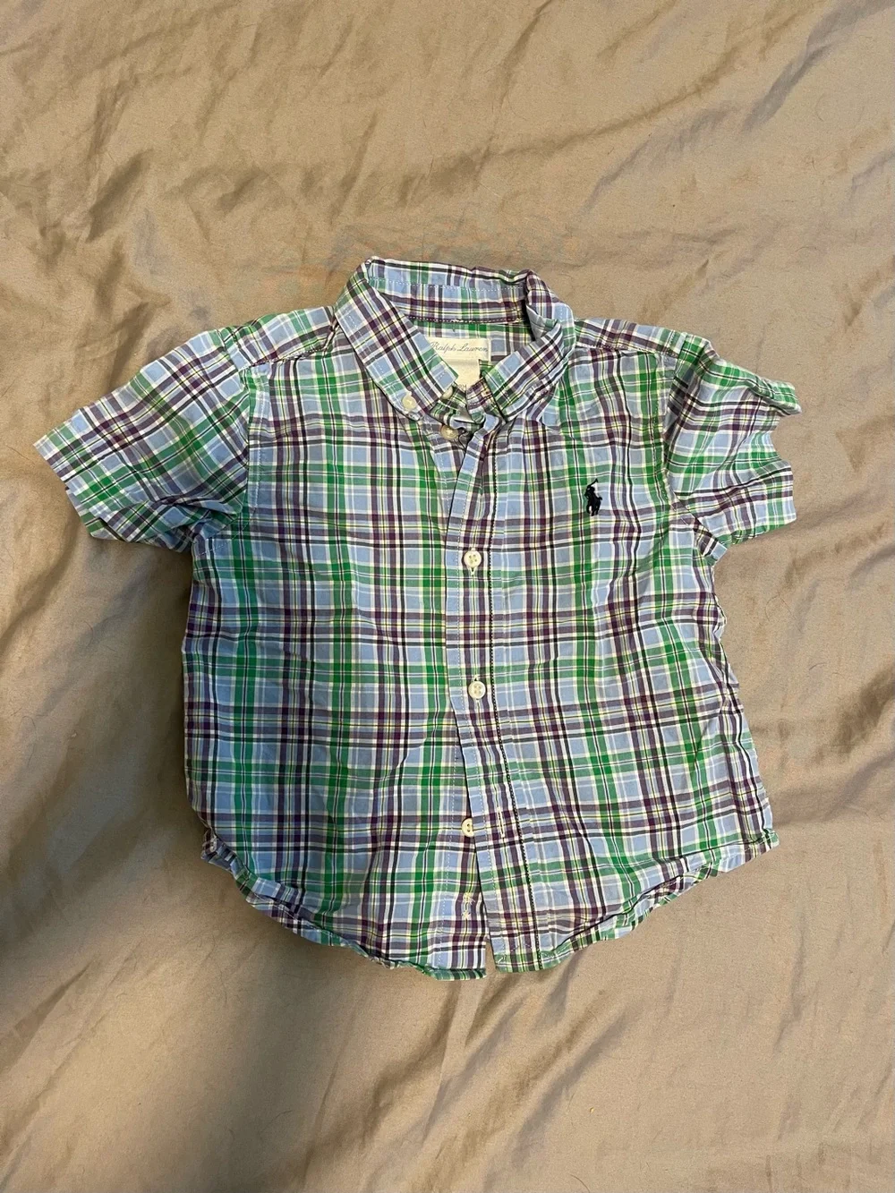 Ralph Lauren Green, Blue, & Purple Plaid Short-Sleeve Button-Down Shirt - Kids